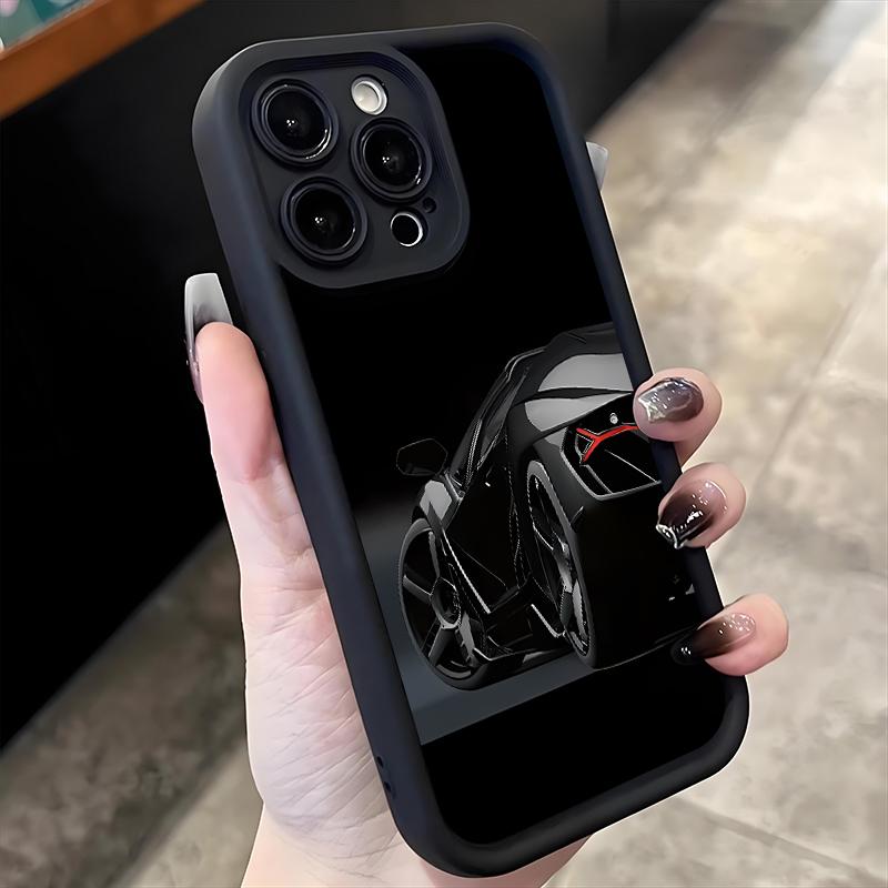 Custodia in Silicone Morbido Nera alla Moda con Design di Auto Sportiva per iPhone 17 16 Pro Max 15 14 13 12 11 Pro Max 16E 17Air X XR XS Max