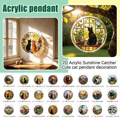 Puzzle de Acrílico 2D 8cm Jardín Atrapasoles Decoración Colgante con Diseño de Gato Adorno Colgante de Acrílico para Exhibición en Ventana