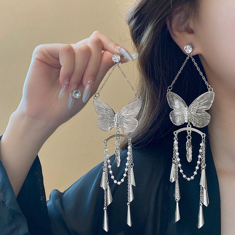 

Chinese Style Butterfly Dream Ear Hanging Inlaid Rhinestone Bowknot Drop Earrings Party Style 1