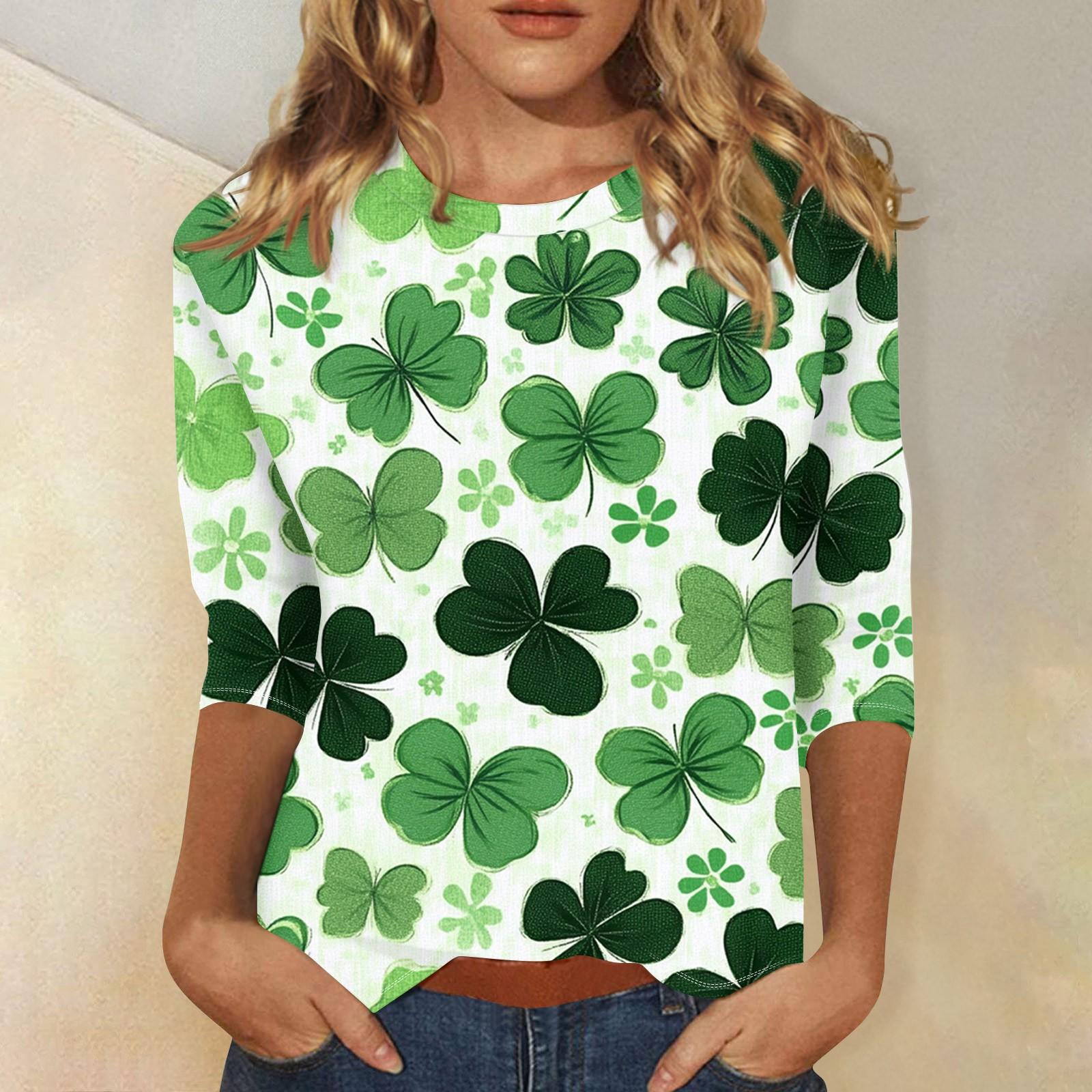 

Женский круглый вырез, рукав 3/4. Топ с принтом ко Дню Святого Патрика XL небесно-голубой