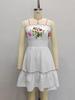 Retro Blumen-Patchwork-Tube-Top-Minikleid mit Rüschensaum für Sommer-Strandmode
