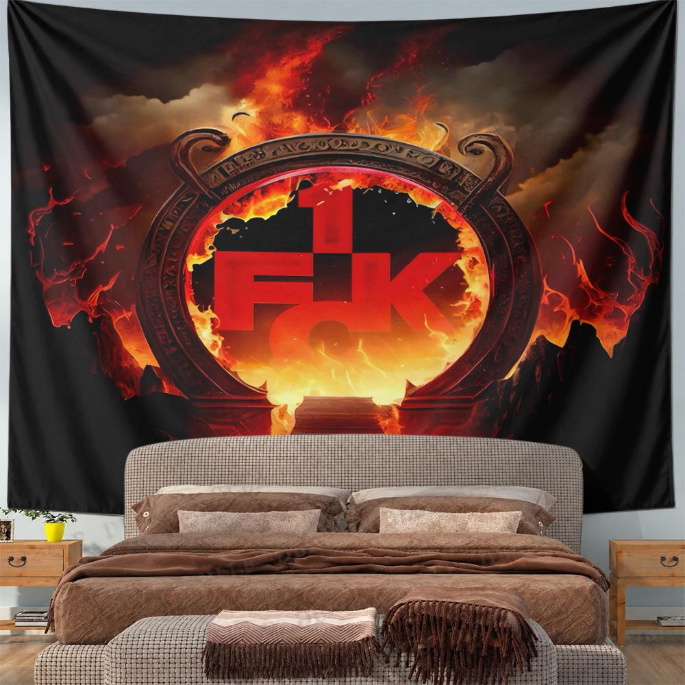 1 FC Kaiserslautern Football Wall Tapestry Fiery Stone Portal Ring Flames Stairs Dark Fantasy Decor for Man Cave Fan Gift