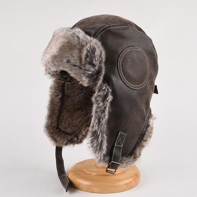 Unisex Vinterlæder Aviator Hat Med Ørebeskyttelse Varm Vindtæt Pilotkasket Koldt Vejr Udendørs Ridning