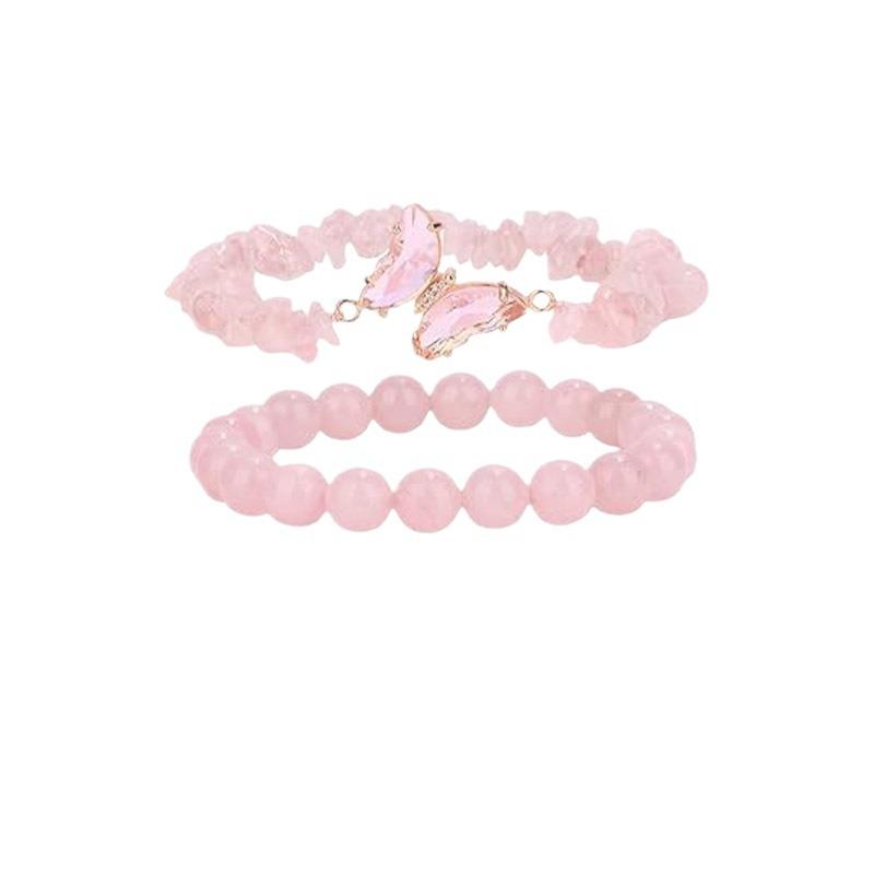 Nový náramek z přírodního kamene 8mm elastických korálků a drceného kamene, sada náramků s motýlkovými doplňky pro ženy