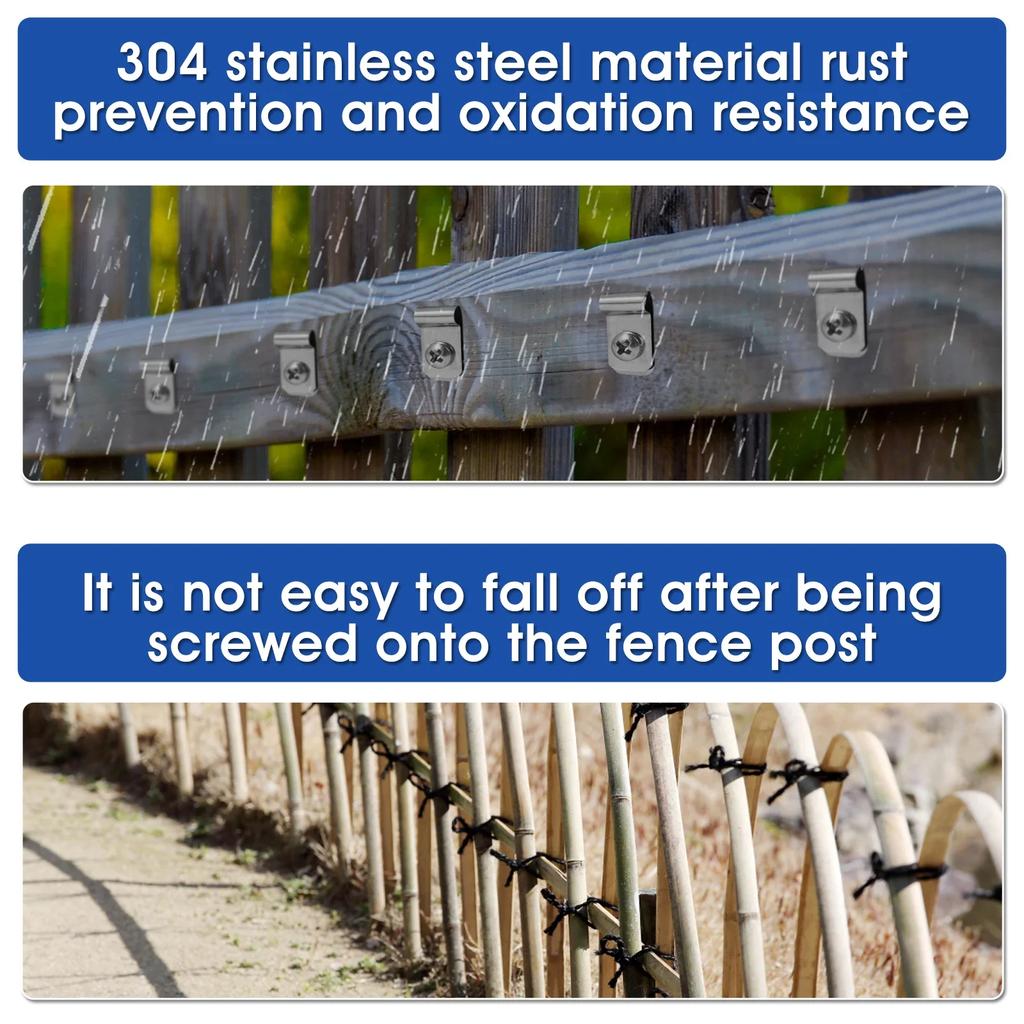 200 Set Stainless Steel Fence Wire Clamps Garden Durable Fasteners Fence Clips for 12-16 Gauge Welded Wire To Wood Metal