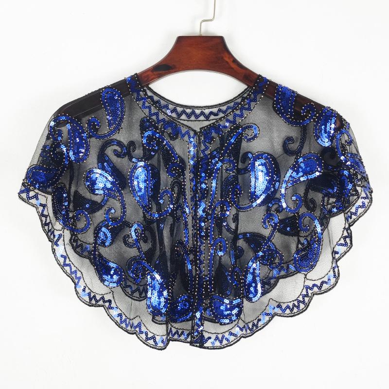 

Универсальное кружевное болеро: Европейская и американская летняя сетчатая шаль с пайетками чёрный/синий