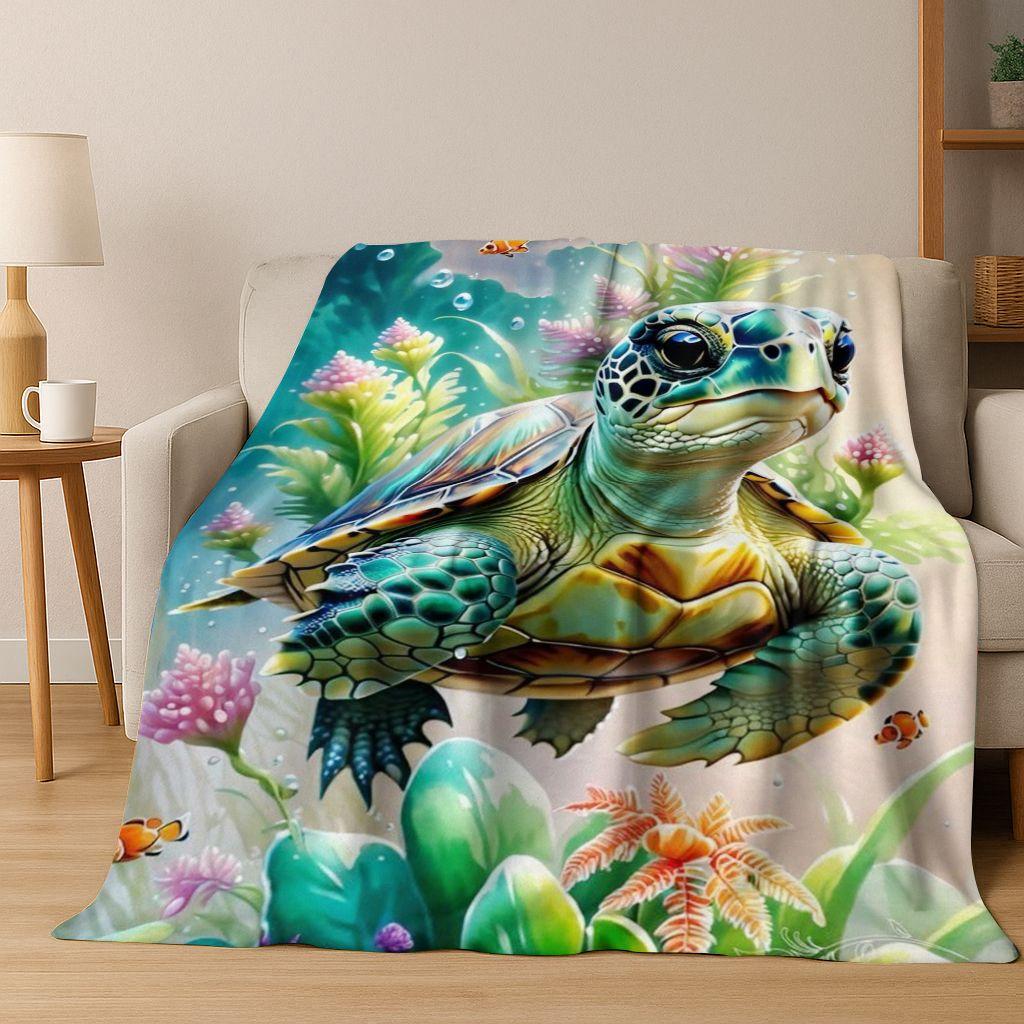 Dream Underwater World Sea Dolphin Turtle Coral Art Flannel Blanket,Cozy Soft Throw Blanket for Home Bedroom Bed Sofa Gift Kids