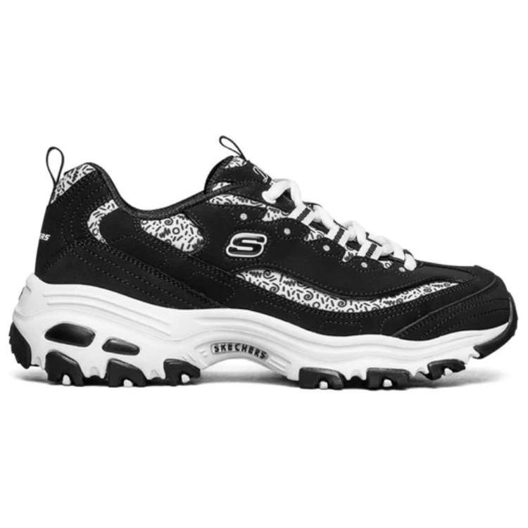 Skechers DLites 1.0 PU Synthetic Leather Sport Comfort Low-Top Lifestyle Shoes Women Sneaker White Black 13169-BKW