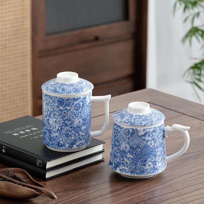 Guochao Flowering White Porcelain Light Luxury Tea Set Home Office Tea High-end Festival Souvenir