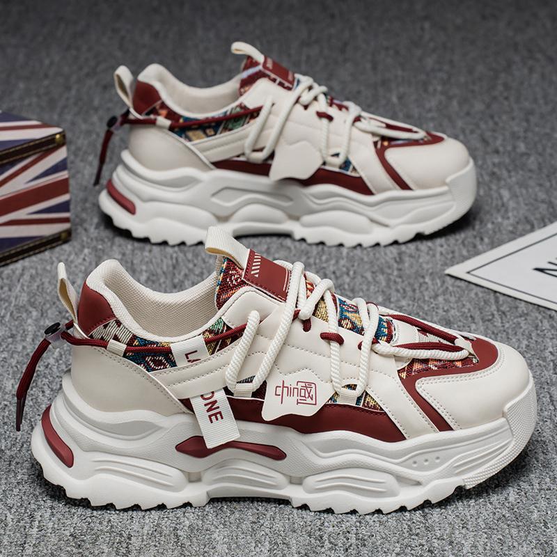 

Новые модные мужские туфли Four Seasons Low Top, удобные дышащие повседневные кроссовки 44 красный/бежевый