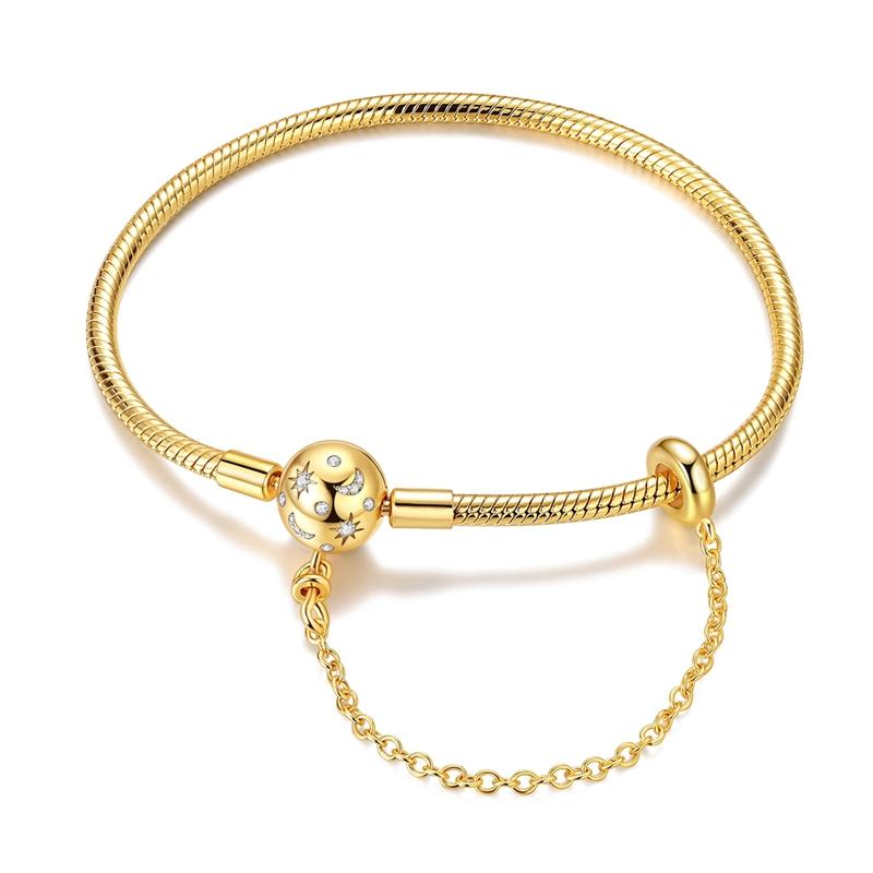 Originální náramek 925 Sterling Silver Náramek s přívěsky 17-20CM Zlaté Srdce Klíč Lásky Čtyřlístek Náramek Bangle Dámské Šperky Dárek