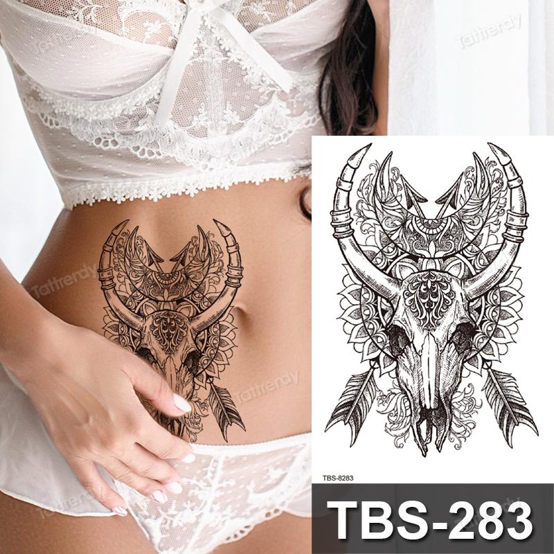 sketch flowers black temporary tattoo stickers waterproof thigh arm body tattoo sleeve anime snake fox lion dark designs women