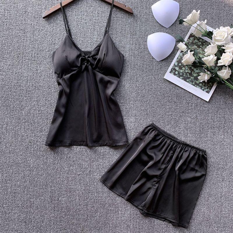 

Pajamas Summer Sexy Suspenders Two-Piece Set Sling Lace Two-piece Set Black (5390) XL