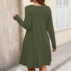 Plus Size Women's -Colour Casual Dress Spring Pocket Round Neck Long-Sleeved Dress