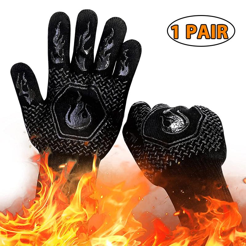 1PC / 1 Pair Oven Gloves, Oven Mitts, Heat Resistant Fireproof Non-Slip Silicone BBQ Grill Gloves for Cooking Barbecue Baking