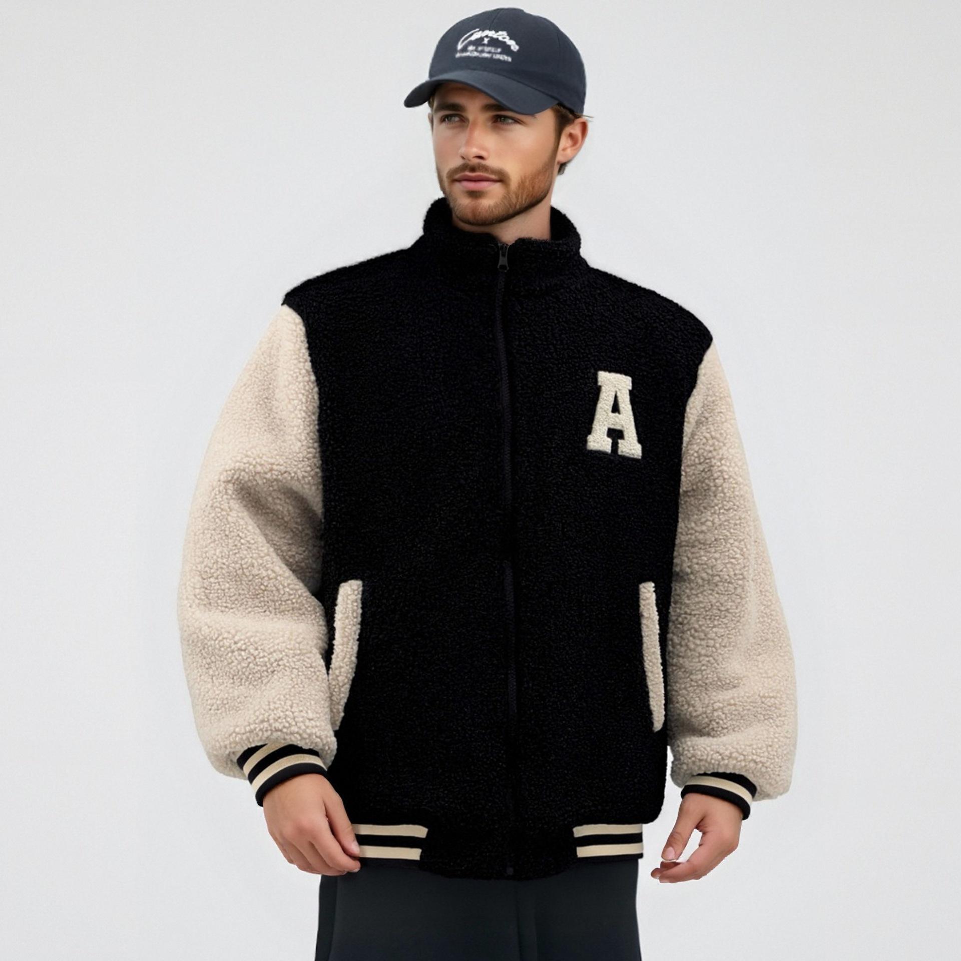 

European Size Lambswool Fleece Windproof Winter Jacket S брудно-білий/чорний