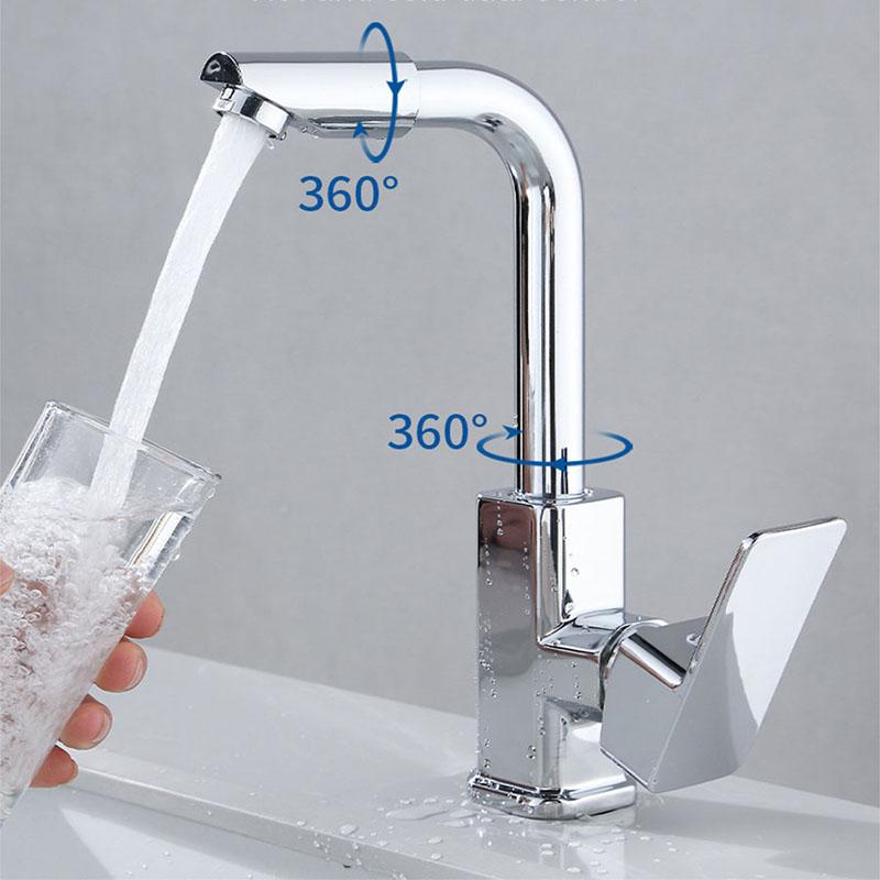 Rotatable Basin Faucet Brass Hot and Cold Mix Taps Silver Kitchen Faucet With Filter Mouthwash Function Deck Mounted