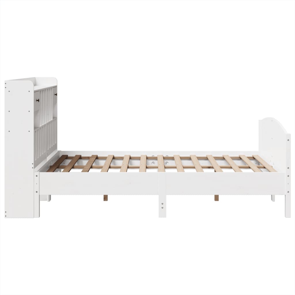 Solid Wood Bed with Shelf Without Mattress White 160x200 cm Pine
