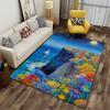 Colorful Landscape Rug with Cliff, Flowers, Sailboat, and Night Sky Suitable for Use As an Anti-slip for Living Room Bedroom Sofas