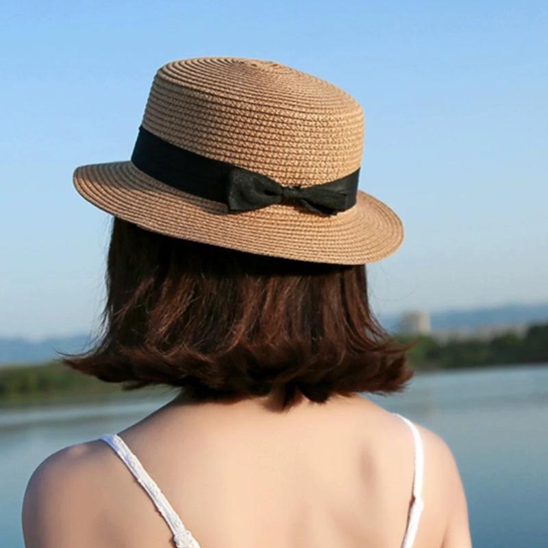 Elegant Straw Hat With Bows Detail Comfortable Women's Straw Garden Headwear For Bridal Party Church Occasion