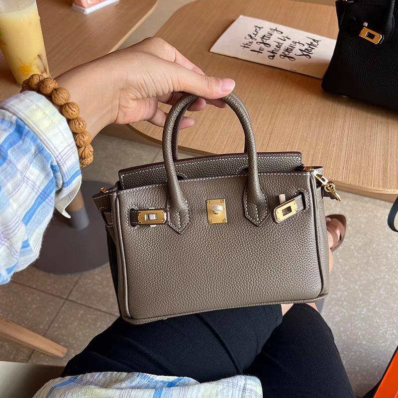 Lychee pattern platinum bag mini leather handbag large capacity bag women's new trendy fashion shoulder bag