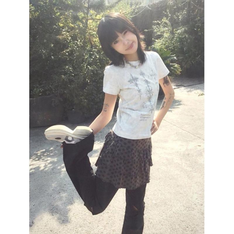 Punk Vintage Streetwear T-Shirts Women American Retro Grunge Gothic Harajuku Y2k Graphic Print Short Sleeve Tees Tops