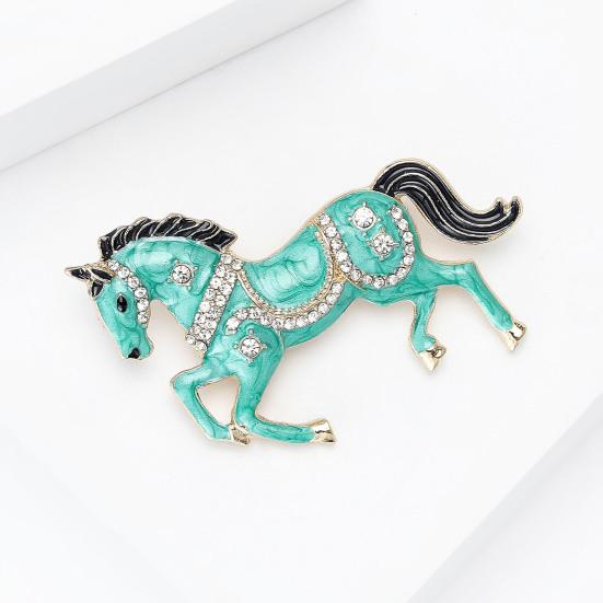 Brooch Pin Galloping Horse Enamel Rhinestones Studded Brooch Chinese Zodiac Year of Horse Brooch Clothing Decoration