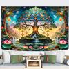 Fantasy Forest Tree Tapestry Green Nature Tree Of Life Tapestry For Bedroom Aesthetic Waterfall Lotus Flower Natural Landscape