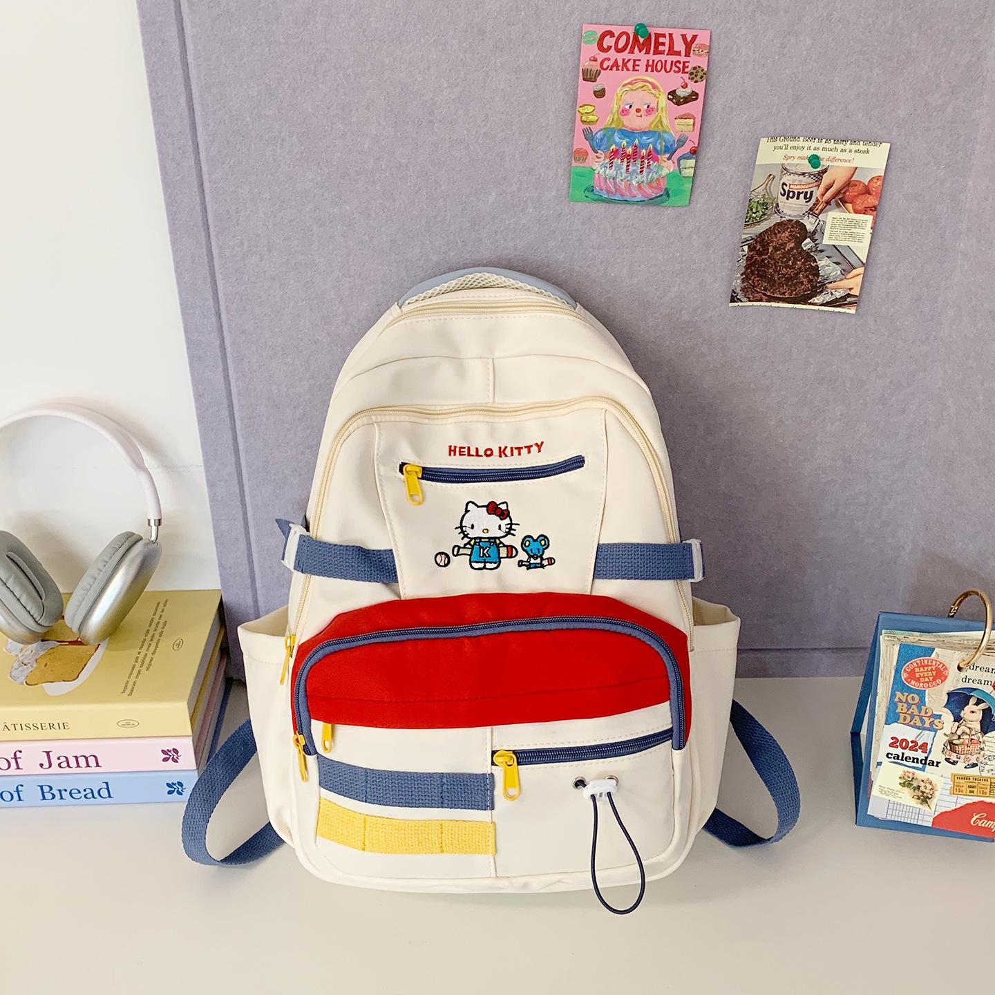 New large-capacity backpack, male and female junior high school , Korean version contrasting color, primary school students  burden reduction backpack красный