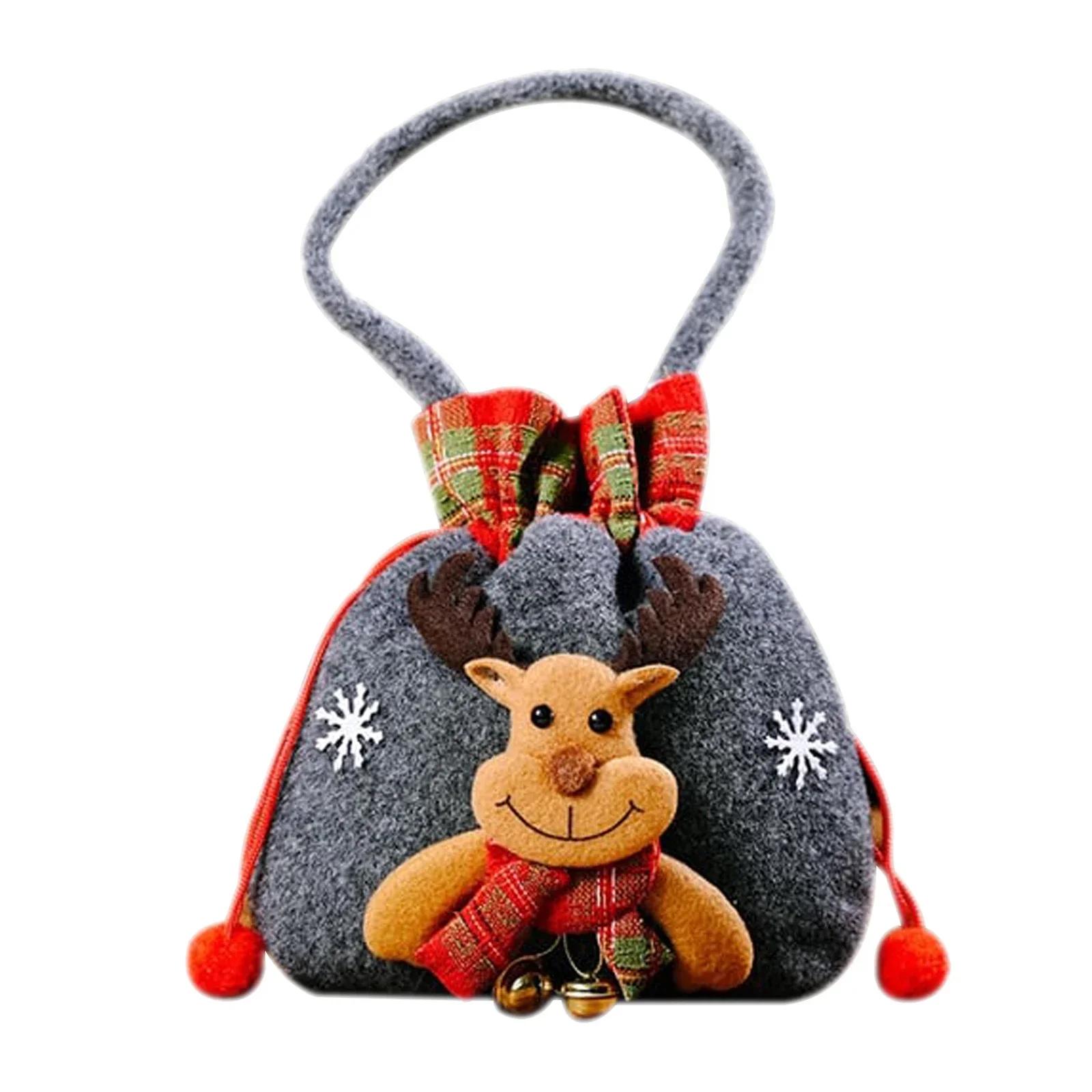 

Xmas Gift Bags For Kids Holiday Wrapping Portable Large Capacity Reusable Snowman Deer Santa Pattern DIY With Drawstring