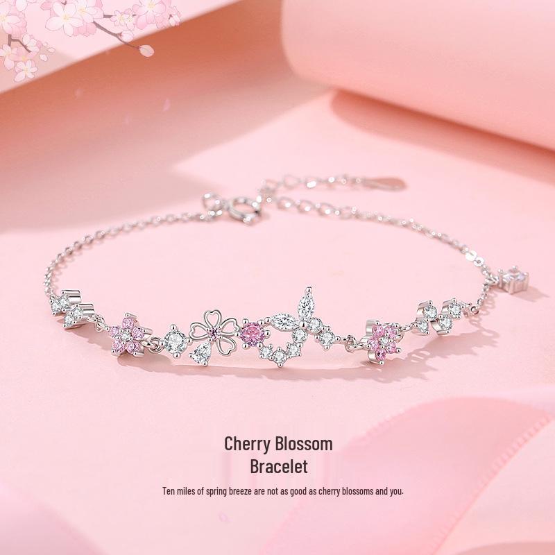 Tichia 925 Sterling Silver Cherry Blossom & Butterfly Bracelet for Women - Versatile, Sweet Floral Design