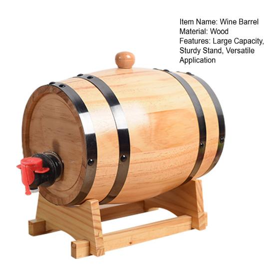 1/1.5/3L Oak Wine Barrel with Stand Tap Vintage Whiskey Aging Barrel Dispenser Wooden Barrel Home Bar Decor