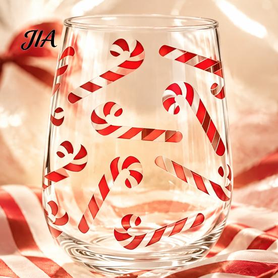 Decoración del Hogar Cristalería Vasos para Cócteles Navideños, Vaso con Diseño de Papá Noel Muñeco de Nieve Reno Árbol, 300ml Sin Plomo Cristalería para Mesa Festiva
