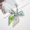Silk Scarf Keychain with Horseshoe Buckle and Ribbon Bow for Bags and Cars