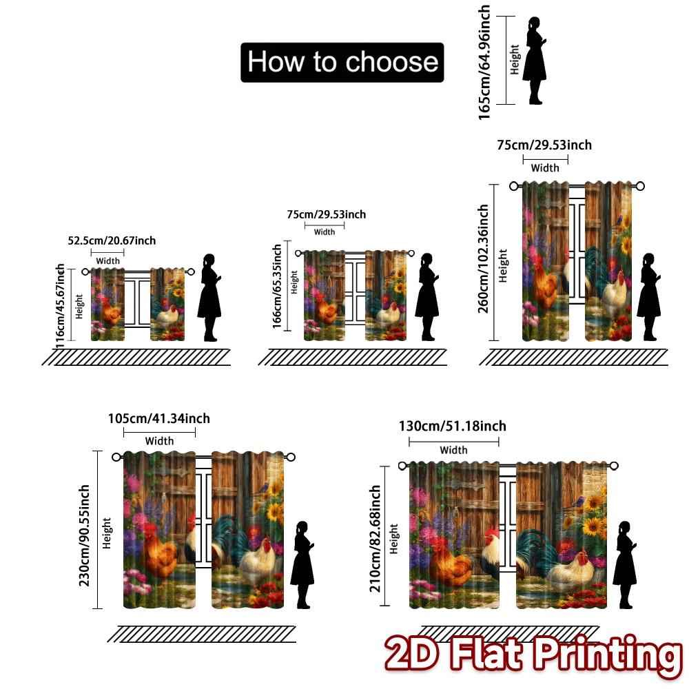 2D Flat Printing  JIT 2pcs   Curtains (Without Rod) Farmyard Harmony Popular Window Curtain Versatile 100% Polyester Curtains Home
