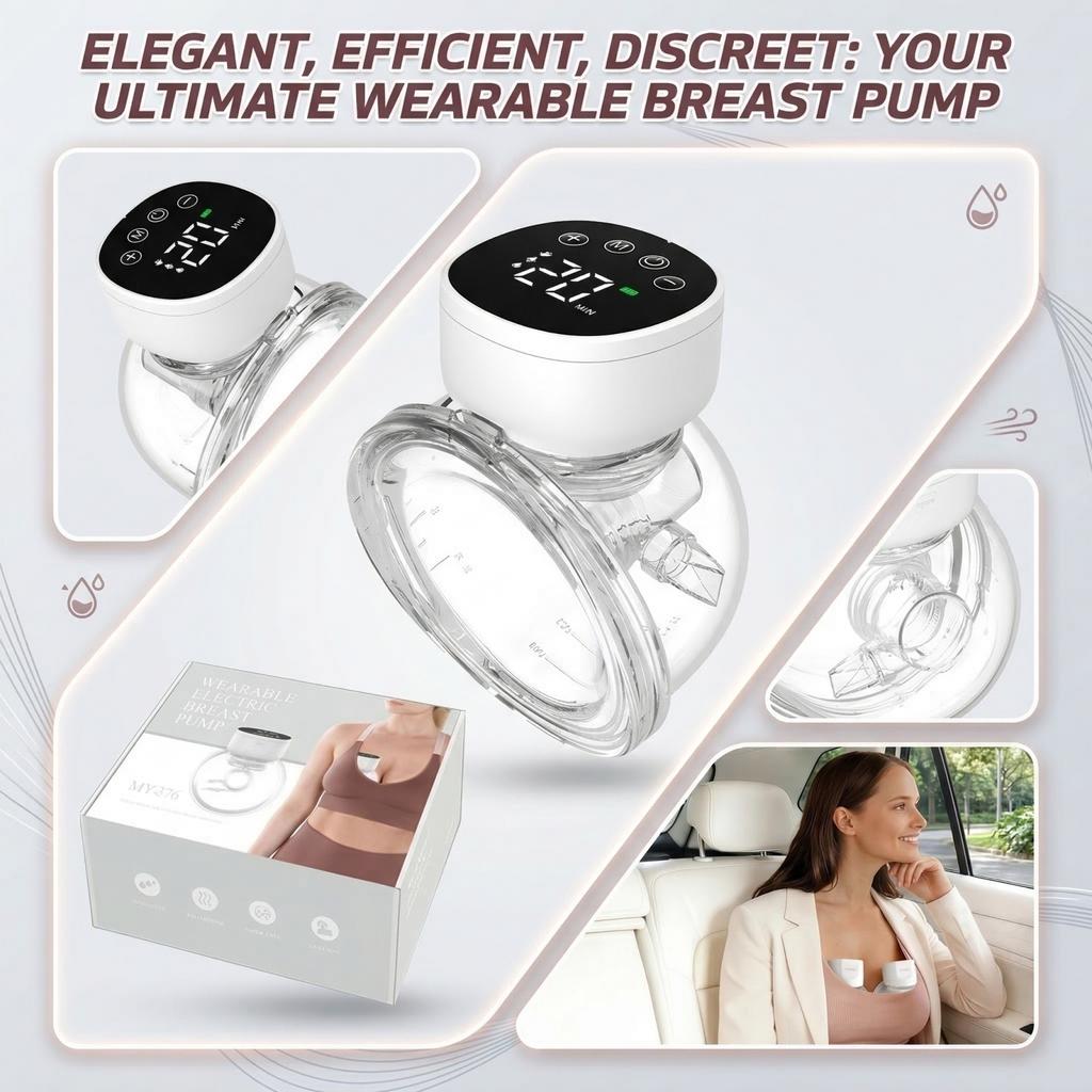 Wearable Electric Breast Pump with Digital Display Adjustable Suction Portable Hands-Free Breastfeeding Pump for Nursing Mothers