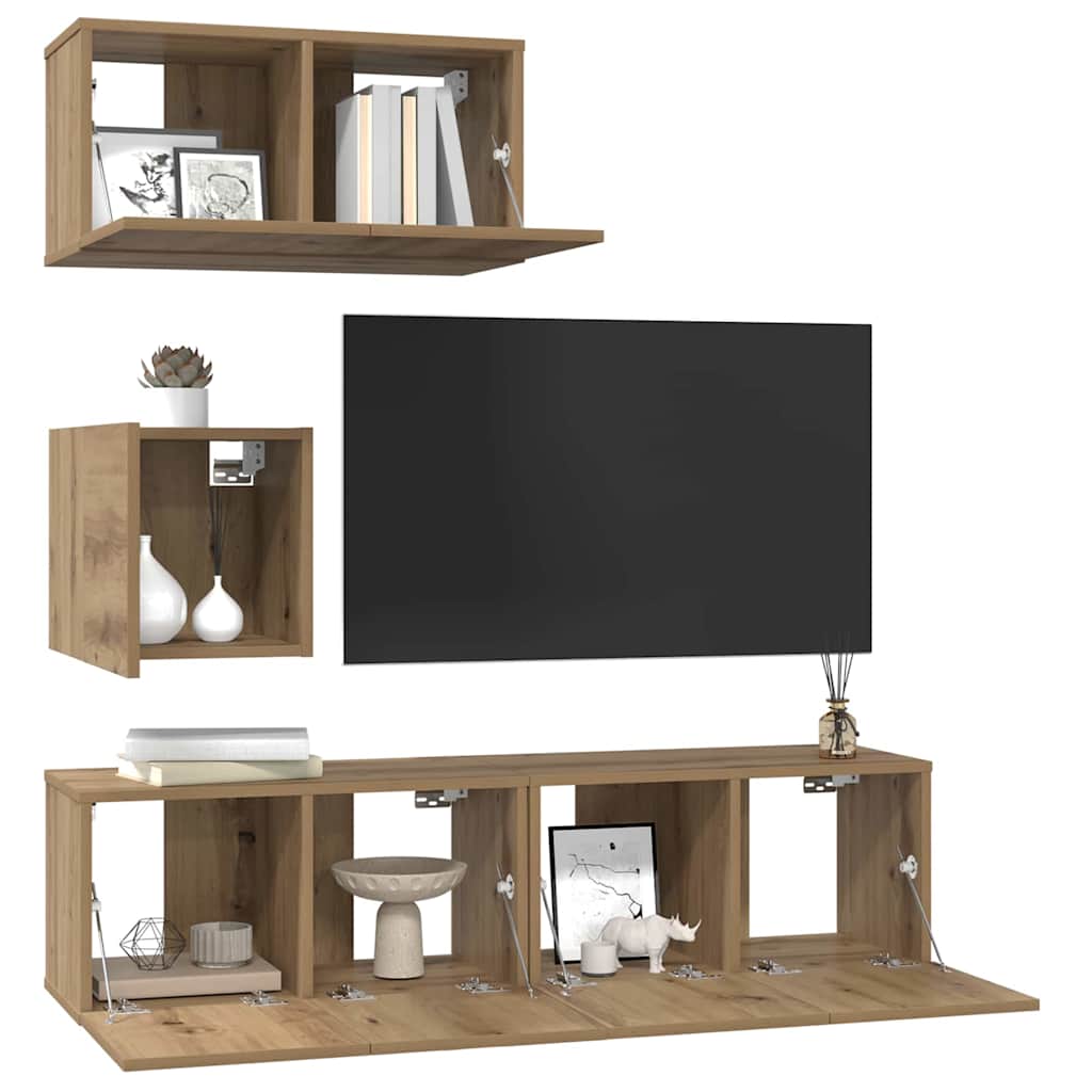Wall Mounted TV Cabinet Set 4 pcs Artisan Oak Wood Based Material