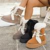 Non Slip Thick Bottom Furry Snow Boots Women 2025 Winter Pearl Bead Fluffy Fur Ankle Boots with Platform Warm Plush Suede Shoes