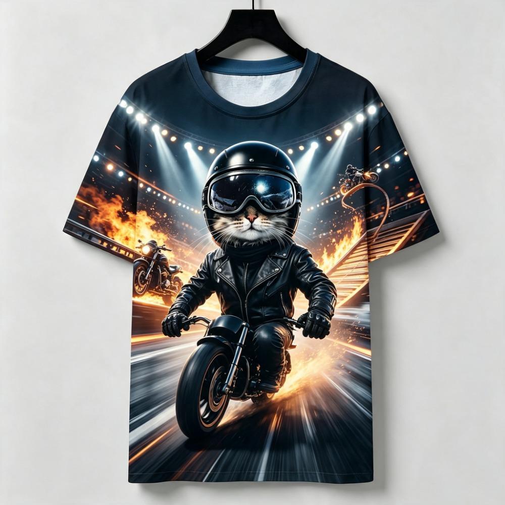 Funny 3D Western Cowboy Cat Print Men's T-shirt Fashion Cool Party Daily T Shirt Outdoor Casual Short Sleeve Top Summer Clothing
