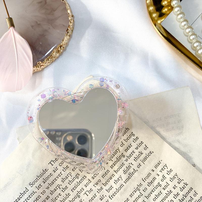 Creative Love Airbag Bracket Transparent Glitter Mirror Creative Diy Lazy Desktop Retractable Mobile Phone Holder