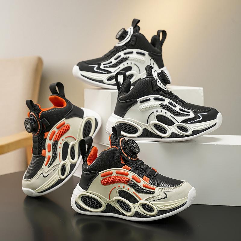 Boys' Sports Shoes 2025 Spring and Autumn New Leather Surface Medium and Large Children's Comfortable Casual Shoes Knob Shoes Cushioning Running Shoes