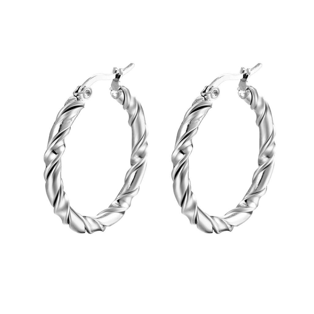 Trendy Titanium C-Shaped Stainless Steel Twisted Wire Earrings