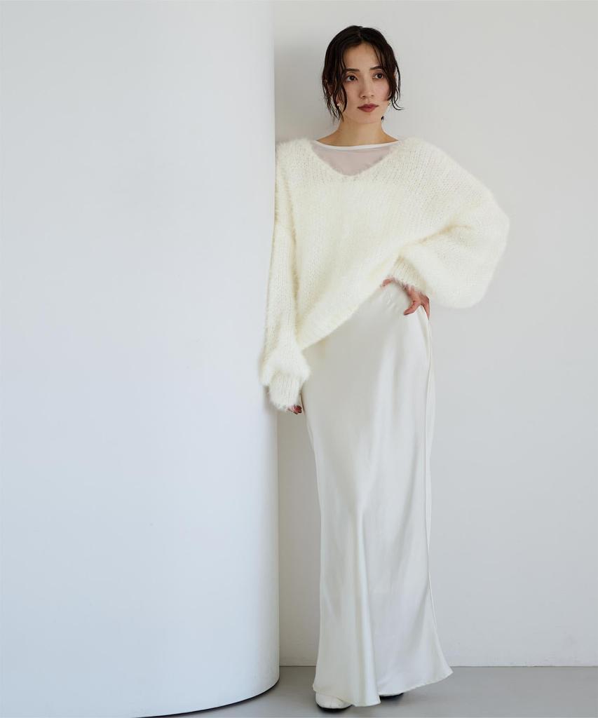 Yours Oversized Sheer Low Gauge Knit BEXT0247 Small White V-Neck Women's