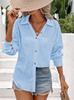 Women S Solid Long Sleeve Button Up Shirt Loose Collared Blouse