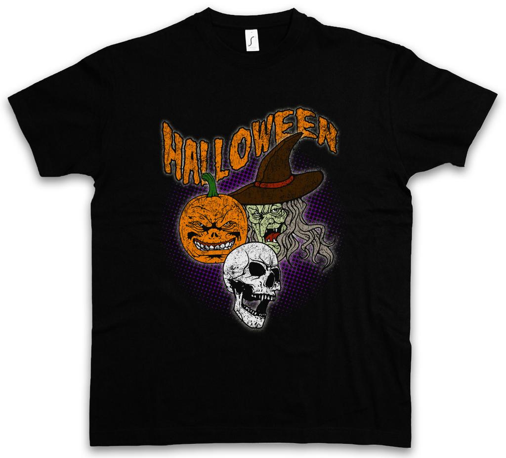 HALLOWEEN FACES T-Shirt Mens Womens Tees Top Witch Moon Hexe Halloween Pumpkin Face Death Dead Reaper