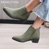 Print Random Women Ankle Boots Suede Pointed Toe Designer Mid Heels Shoes 2025 Trend Chunky Classic Winter Chelsea Botas Mujer