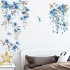 Blå Blommor, Grenar och Trollslända Väggdekal Självhäftande Avtagbar för Sovrum Vardagsrum Arbetsrum Heminredning