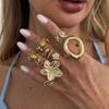 Vintage Flower Pearl Gold Plated Adjustable Ring Set for Women Open Finger Elegant Design  for Gifts and Special Occasions