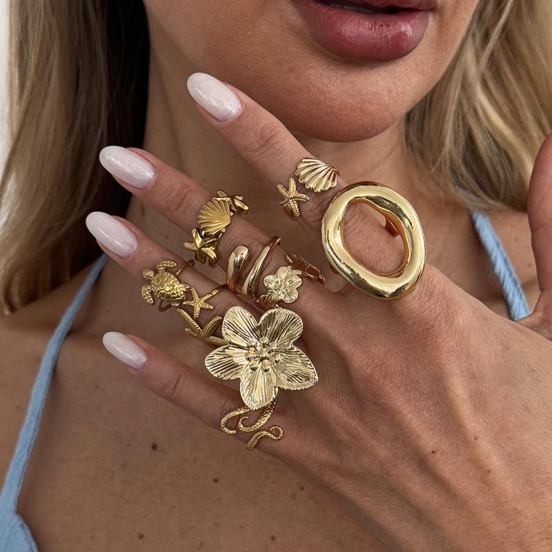 Vintage Flower Pearl Gold Plated Adjustable Ring Set for Women Open Finger Elegant Design for Gifts and Special Occasions