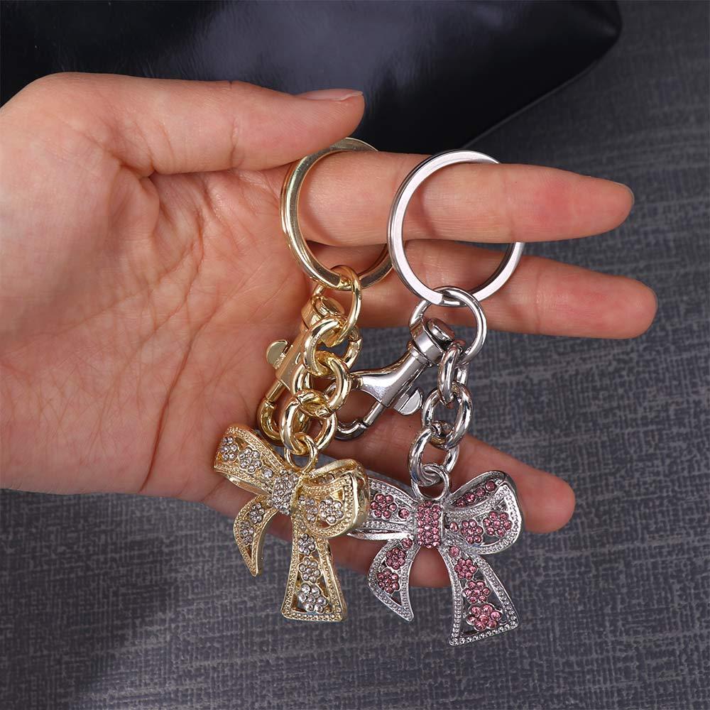 Zinc Zinc Alloy Sparkling Bow Bag Charm Phone Chain Bow Car Keyrings  Female Lady Girl
